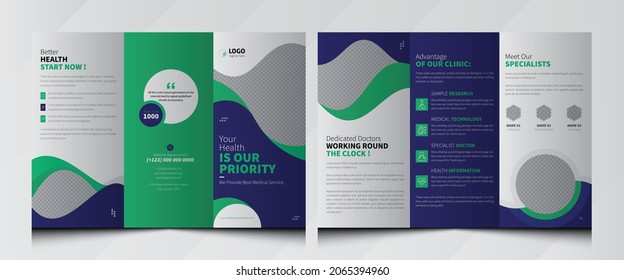 Modern Clinic, Healthcare, Medical Trifold Brochure Template. Medical Brochure Layout. Healthcare Flyer, Poster, Brochure 