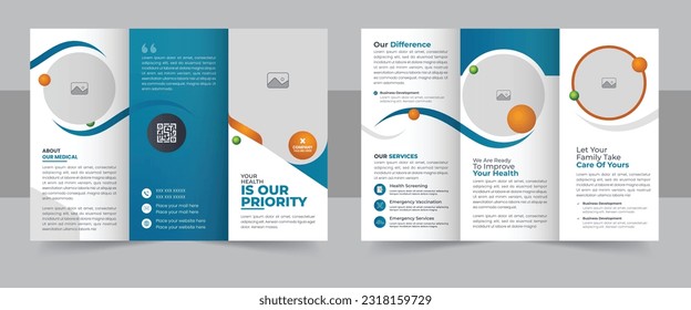 Modern Clinic, Healthcare, Medical Trifold Brochure Template, Medical Clinic Trifold Brochure Layout, Medical ror healthcare trifold brochure template