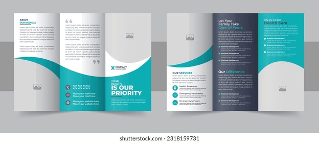 Modern Clinic, Healthcare, Medical Trifold Brochure Template, Medical Clinic Trifold Brochure Layout, Medical ror healthcare trifold brochure template