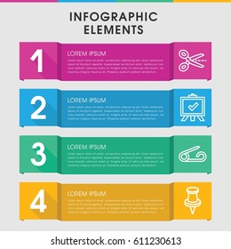 Modern clip infographic template. infographic design with clip icons includes pin, board. can be used for presentation, diagram, annual report, web design. 