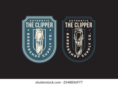 modern clipper trimmer barber tool retro badge logo design set for barbershop, salon, haircut, shaves, hairdressing, hipster, gentleman, beauty. hair clipper barber equipment vintage emblem logo