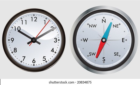 modern clock and compass