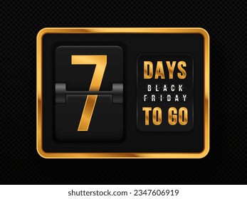 Modern clock countdown display. Days to do. Golden countdown timer for Black Friday.
