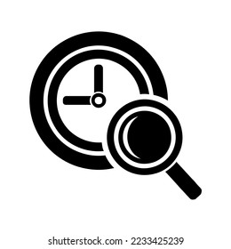 Modern clock with hands and magnifier, mechanical, analog or digital device for time measurement, chronometer, graphic, outline, vector, illustration in black and white color, isolated on white