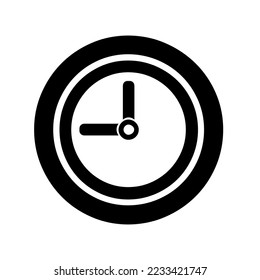 Modern clock with hands, mechanical, analog or digital device for time measurement, chronometer, graphic, outline, vector, illustration in black and white color, isolated on white background