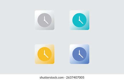 Modern Clock Icon Set Vector Design. Which appears to depict variations of a clock icon in different color schemes and gradients