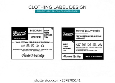 Modern Clothing Label Design Template Featuring Care Instructions