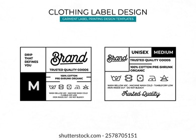 Modern Clothing Label Design Template Featuring Care Instructions