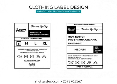 Modern Clothing Label Design Template Featuring Care Instructions