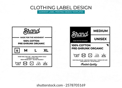 Modern Clothing Label Design Template Featuring Care Instructions