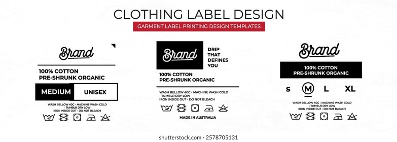 Modern Clothing Label Design Templates for Garment Identification and Branding