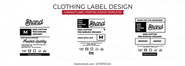 Modern Clothing Label Design Templates for Garment Identification and Branding