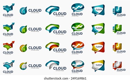 Conjunto de logotipos de empresas de nube modernas, hecho de formas onduladas superpuestas