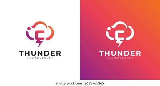 Modern cloud computing logo with gradient, arrow, and lightning bolt design