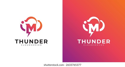 Modern cloud computing logo with gradient, arrow, and lightning bolt design