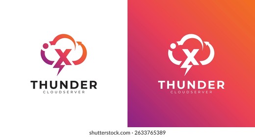 Modern cloud computing logo with gradient, arrow, and lightning bolt design
