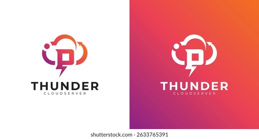 Modern cloud computing logo with gradient, arrow, and lightning bolt design