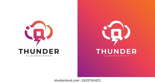 Modern cloud computing logo with gradient, arrow, and lightning bolt design