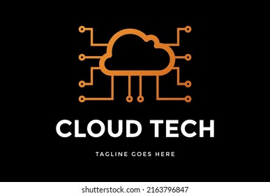 Nube moderna con circuito electrónico para vectores de diseño de logotipos de tecnología meteorológica o de almacenamiento