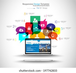 Modern Cloud Globals Services concept background for social media advertising and communications with real devices mockup.