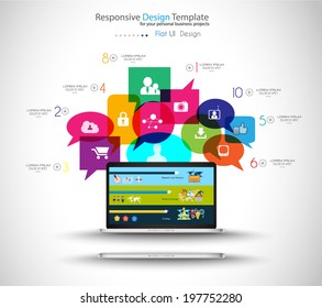 Modern Cloud Globals Services concept background for social media advertising and communications with real devices mockup.