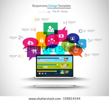 Modern Cloud Globals Services concept background for social media advertising and communications with real devices mockup.