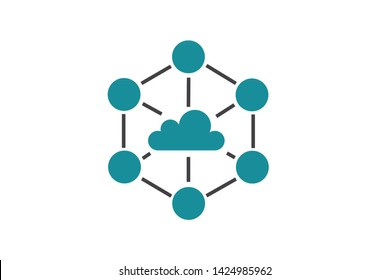 Modern cloud networking icon - Cloud communication connection symbol 