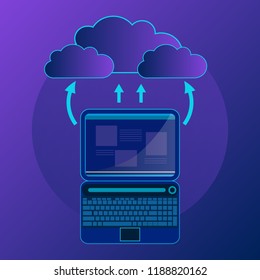 modern cloud services and Cloud Computing Elements Concept. Device connected to the cloud. Flat Vector Illustration.