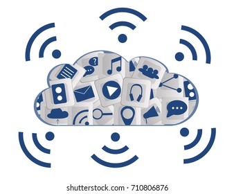 Modern Cloud Services and Cloud Computing Elements Concept. Flat Vector Illustration.