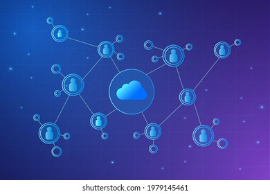 Modern cloud technology futuristic, online storage, work from home