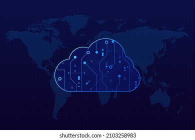 Tecnología moderna en la nube futurista, almacenamiento en línea, trabajo desde casa
