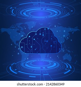 Tecnología moderna en la nube futurista, almacenamiento en línea, trabajo desde casa