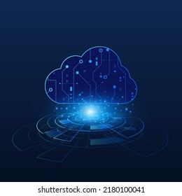 Tecnología moderna en la nube futurista, almacenamiento en línea, trabajo desde casa