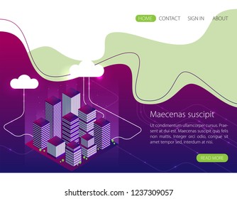 Modern cloud technology and networking concept. Flat vector isometric illustration.
