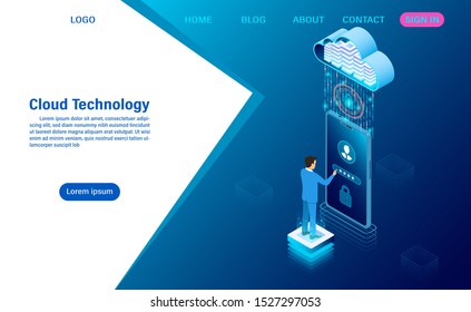 modern cloud technology and networking concept. Online computing technology. Big data flow processing concept, Internet data services vector illustration
