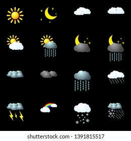 modern cloud weather icon set on dark background