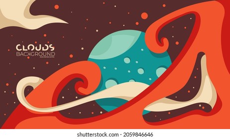 modern clouds space with stars hand drawn background wallpaper japanese anime inspired edition 9 of 20 mars theme color red green white