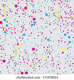 Modern CMYK colors stylish texture. Chaotic circles seamless pattern. Vector illustration.