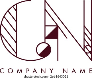 Logotipo CN moderno con un monograma dentro de un marco circular en estilo minimalista, ideal para la marca. El diseño muestra Formas abstractas con líneas limpias que enfatizan la elegancia y el profesionalismo.