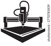 Modern CNC Laser Cutter Machine Vector Icon Silhouette for Industrial Manufacturing Automation and Precision Engineering Workshop Flat Illustration