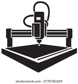Modern CNC Laser Cutter Machine Vector Icon Silhouette for Industrial Manufacturing Automation and Precision Engineering Workshop Flat Illustration
