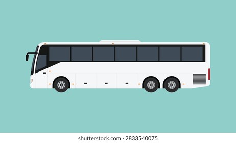 Modern coach bus side view with large passenger windows and luggage compartments for long distance travel and intercity transportation, vector flat illustration