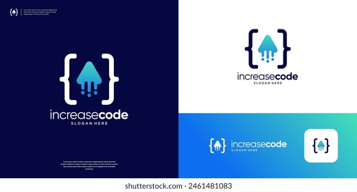 Modern coding logo design template. Abstract arrow symbol with curly brackets logo vector.