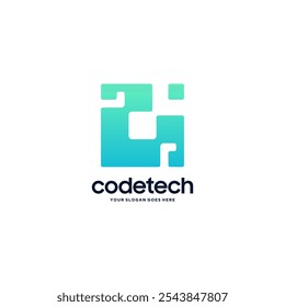 Modern coding tech logo template. connection square technology symbol illustration.
