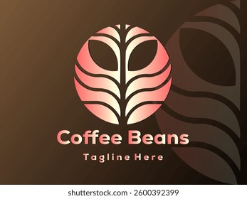 Modern coffee bean logo design.  Abstract circular emblem with tagline space.