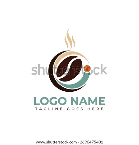 Modern coffee bean logo with swirling aromatic steam, perfect branding for a cafe, coffee shop, or delicious food and drink product, available now