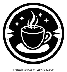 A modern coffee break symbol vector design, perfect for coffee lovers. This stylish illustration features a coffee cup and steam icon, ideal for web, print, and product designs.