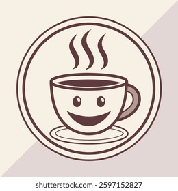 A modern coffee break symbol vector design, perfect for coffee lovers. This stylish illustration features a coffee cup and steam icon, ideal for web, print, and product designs.