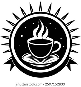 A modern coffee break symbol vector design, perfect for coffee lovers. This stylish illustration features a coffee cup and steam icon, ideal for web, print, and product designs.