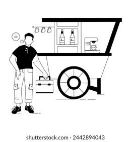 Modern Coffee Cafe Linear Illustrations